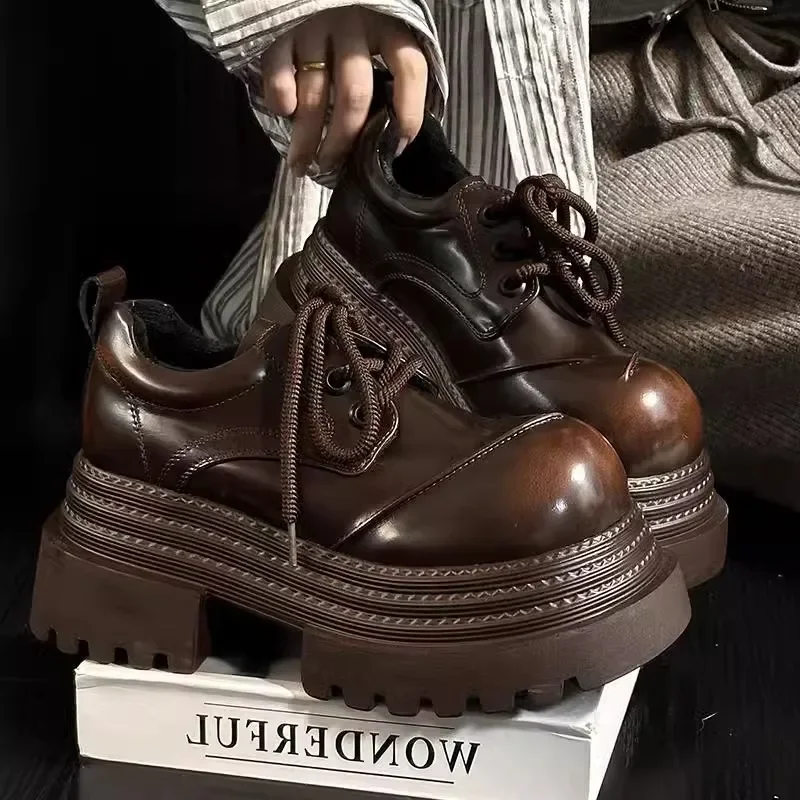 

Designer's New Women's Retro Loafers Luxury Enlarged Thick Soled Leather Oxford Shoes Lace Up Outdoor Work Platform Shoes