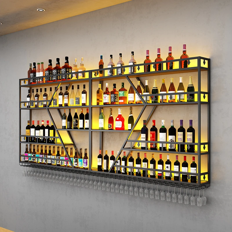 Unique Furniture Whiskey Home Liquor Living Room Bar Cabinet Display Wine Cellar Iron Mini Botellero Vino Industrial Shelves