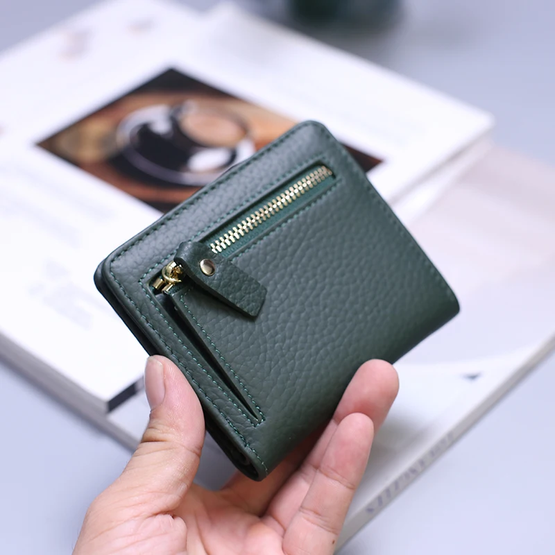 2022 New Women\'s Short Ultra Thin Mini Wallet Chic Christmas Deer Button Short Purse Ladies Genuine Leather Card Holder Wallet