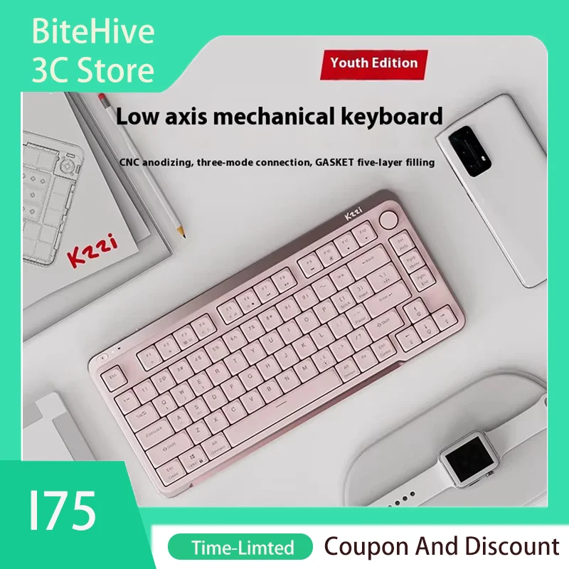 KZZI I75 Lite Low Switch Mechanical Keyboard RGB 3750mAh CNC Aluminum Alloy Multifunction Gaming Office Three Mode Laptop Gift