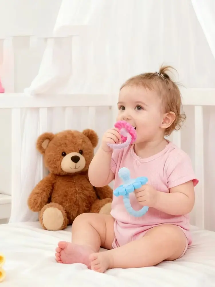 BPA Free Silicone Baby Teether Flower Shape Pacifier Teething Ring Newborn Soothing Chew Toy Infant Grip Molar Sensory Toy