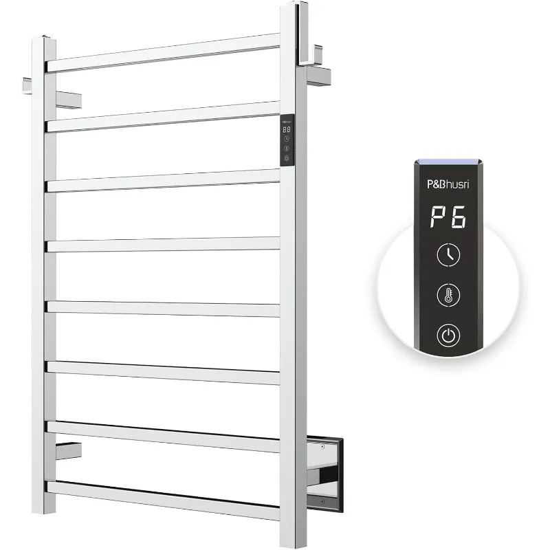 

Heated Towel Rack, 8-Bar Towel Warmer Rack for Bathroom, Wall Mounted Electric Towel Rack with Timer and LED Indicator