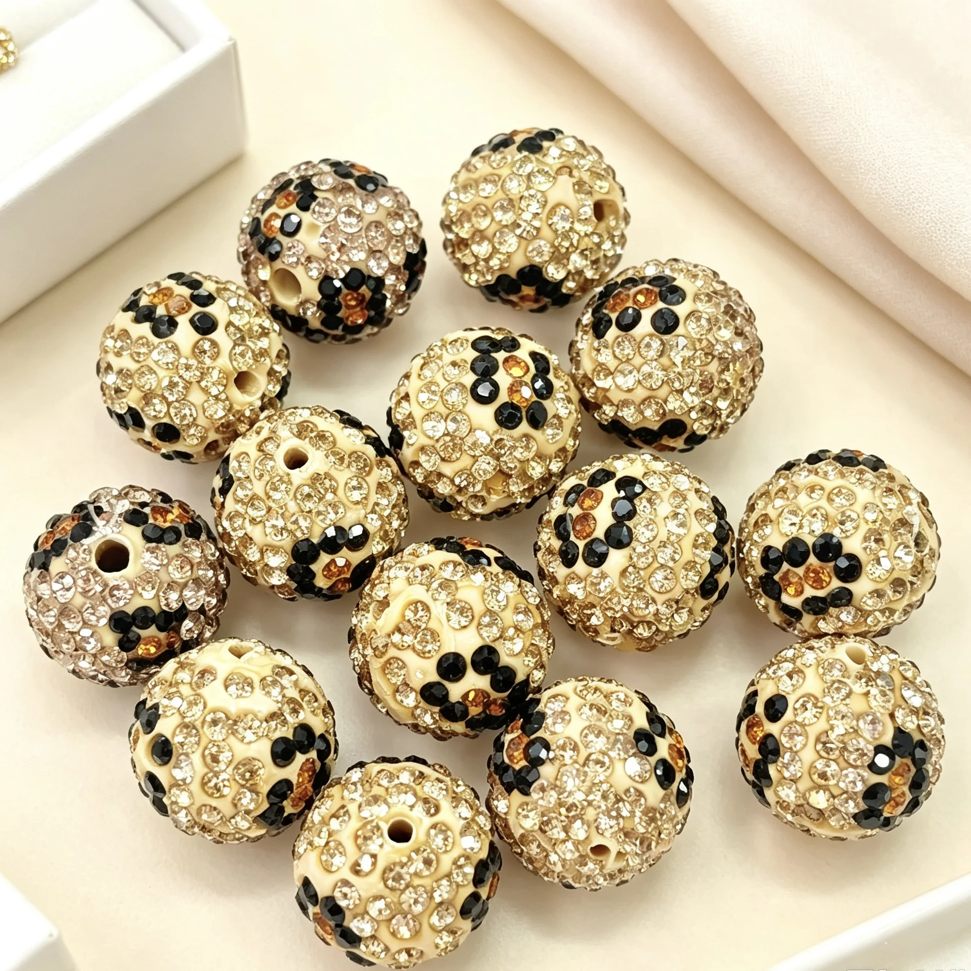 20 beads per package, leopard‑print Shamballa soft clay decorative beads, 1 cm wide, DIY loose beads accessories for bracelet & view 6