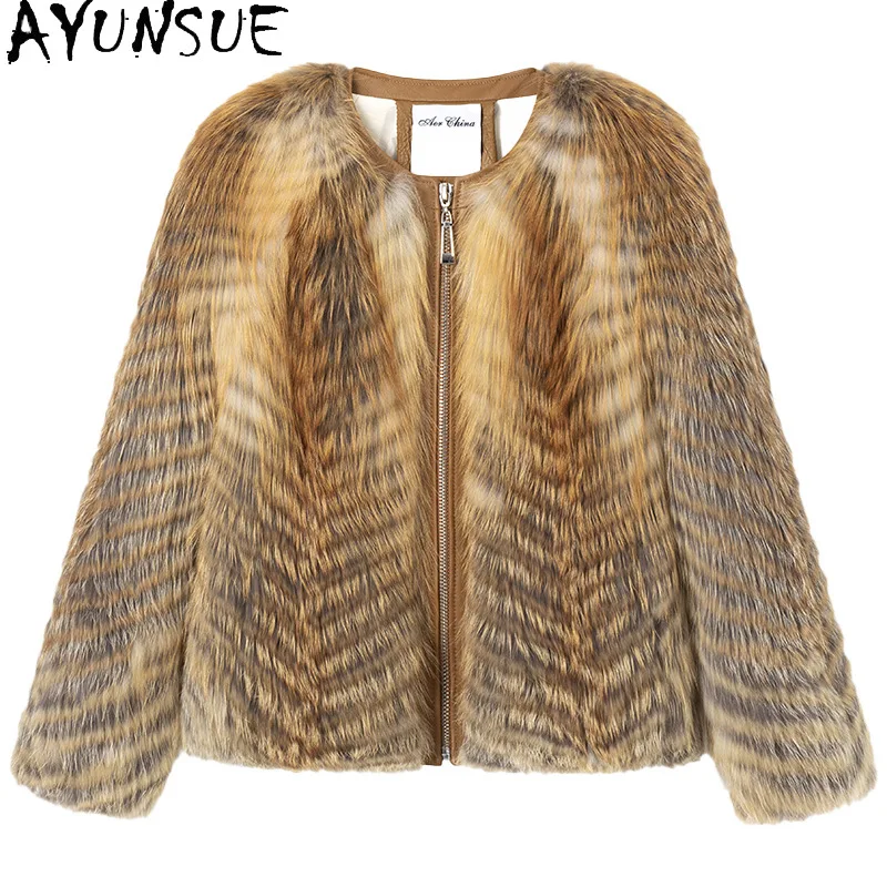AYUNSUE Real Fox Fur Coat Women Luxury Fur Coats New in Outerwears Elegant Winter Jacket Womens Clothing 2025 Abrigo Mujer