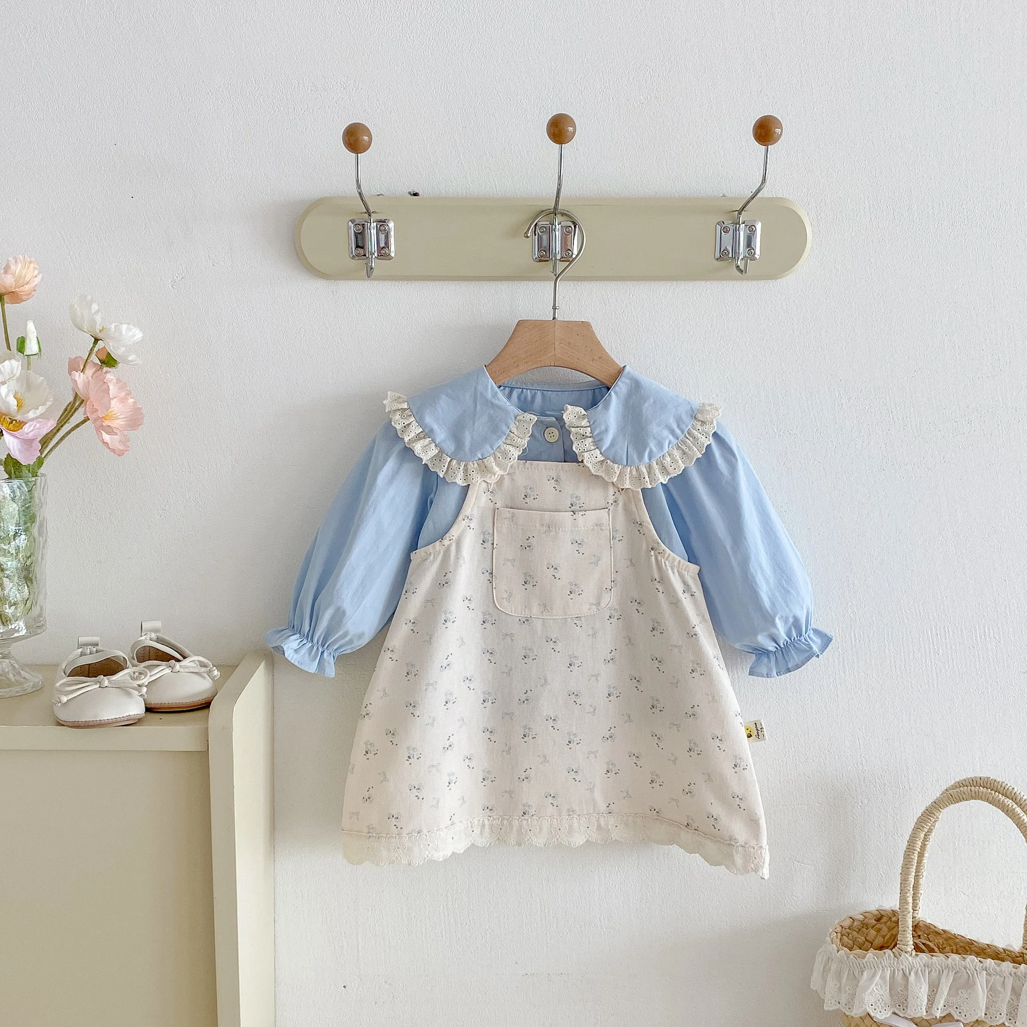 New Autumn Collection for Girls: Floral Carrier Dress, Infant Base Shirt, Two-Piece Set, Girls' Vest Dress