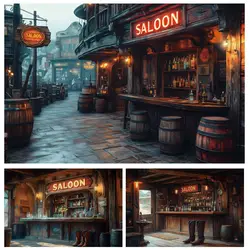 Saloon Bar Backdrop Rustic Wooden House Town Western Cowboy Birthday Party Photography Background Wall Decor Banner Photostudio