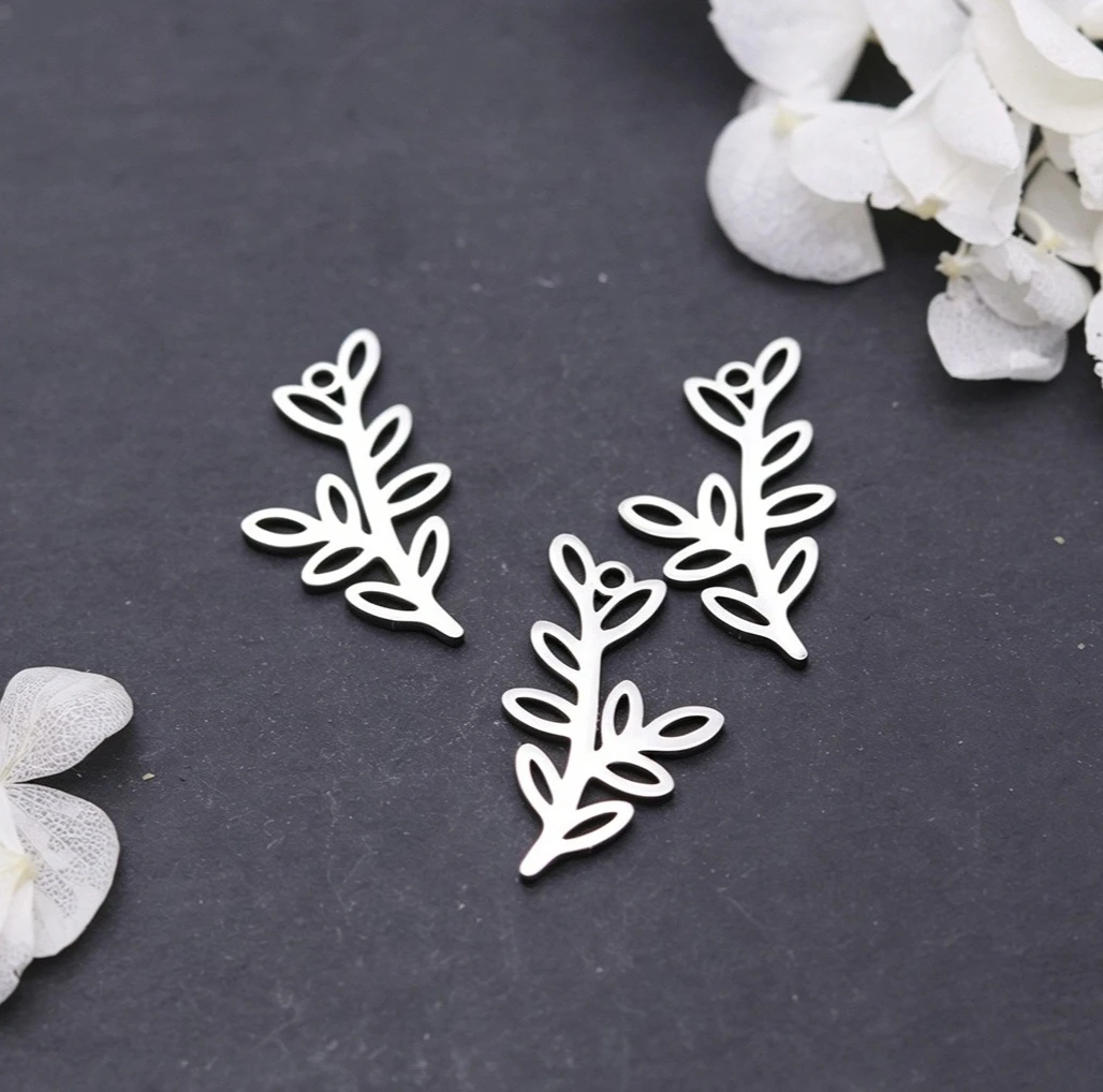 3pcs Minimalist Leaf Branch Charms Stainless Steel Botanical Pendant for Jewelry Making Necklace Earrings Accessories Wholesale