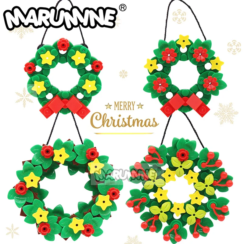 

MARUMINE Mini Christmas Garland Flowers Blocks Model Kit Set Xmas DIY Wreath Pendant Decoration MOC Building Bricks Gift Toys