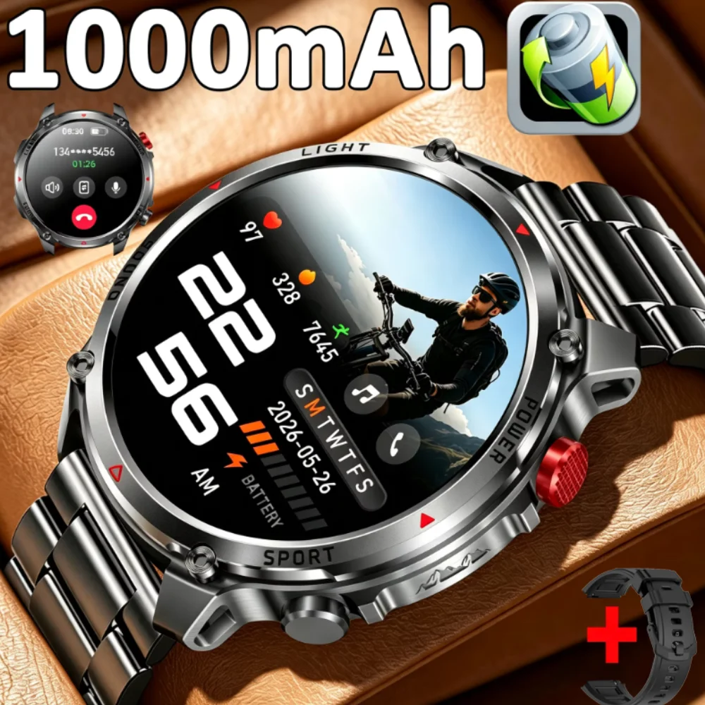 New 1100mAh Ultra-Durable Battery Smartwatch with Compass, IP68 Water Resistance, Bluetooth Calling, 100+ Sports Modes. T-REX 3