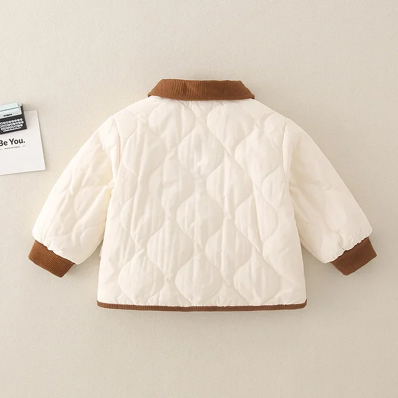 2024 Autumn Winter Baby Boy Clothes Parkas Cotton Quilted Thickened Boys Jacket Warm Newborn Pocket Infant Baby Outwear Coat Kid