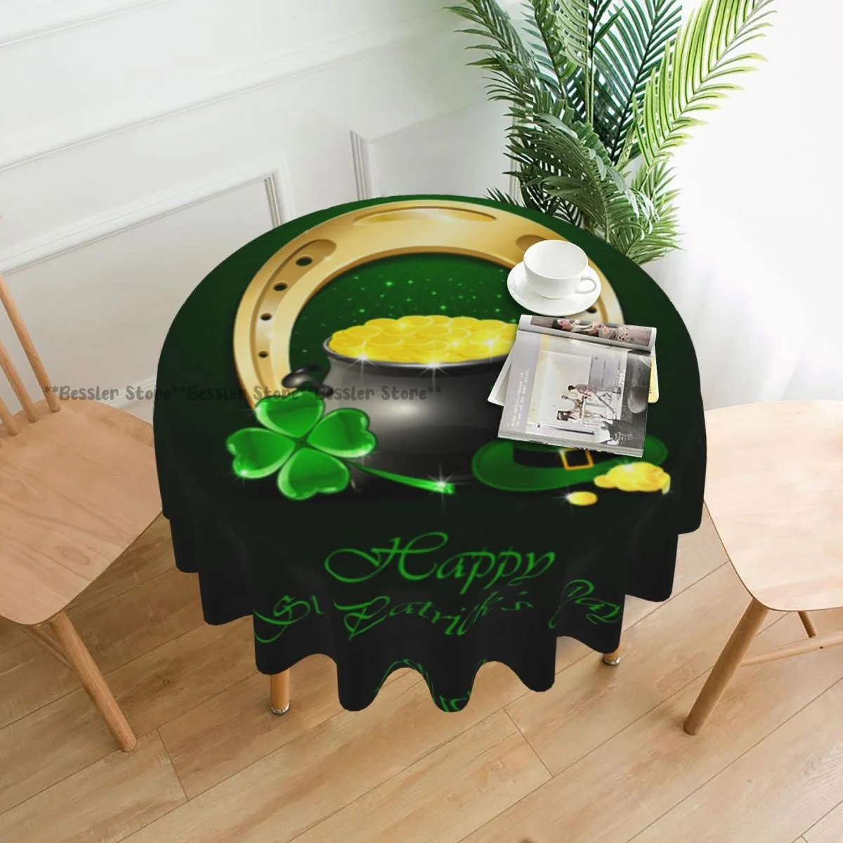 Patrick's Day With Green Hat Of Leprechaun Decorative Tablecloth Thick Round Party Dining Table Cover Tea Table Cloth