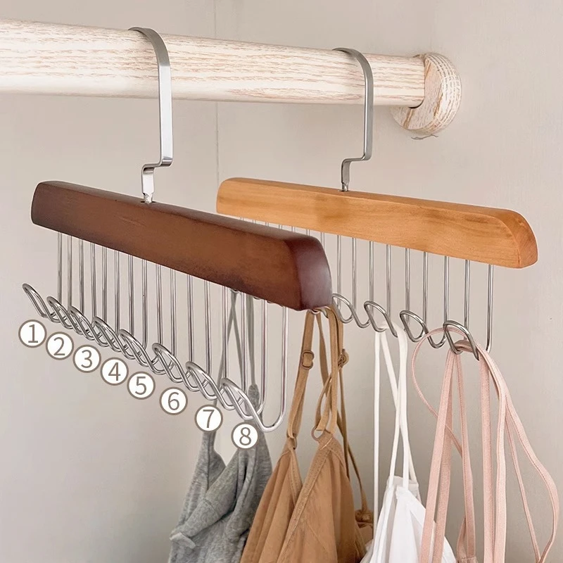 

Wooden Sling Hanger Organizer with Multiple Hooks for Underwear Bras Vests Space-Saving Durable Storage Rack Hangers for Clothes