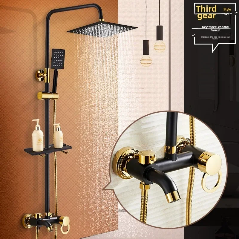 

Hot and Cold Shower Head Set Bathroom Set Brushed Gold Shower System Toilet Shower Set, Household Bathroom Shower Douche