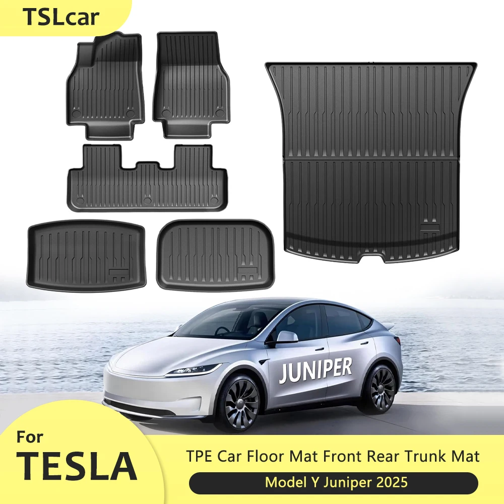 ل جديد تسلا نموذج Y العرعر إطلاق 2025 TPE الحصير أمتعة مقاومة للماء حصيرة الجبهة الخلفية الجذع الحصير اكسسوارات السيارات الداخلية