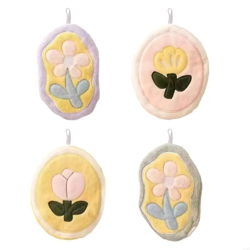 

High Absorbent Skin Friendly Hand Towel Floral Pattern Quick Drying Plush Fabric