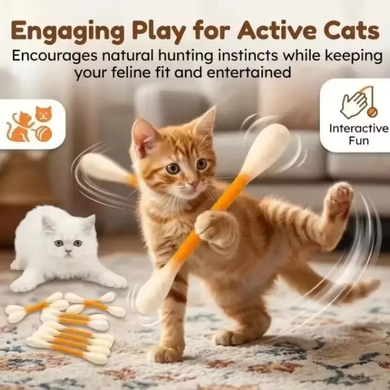1-8Pcs Creative Large Cotton Swab Shaped Catnip Toy Giant Kitten Grinding Biting Stick Durable Teeth Cleaning And Grinding Rope