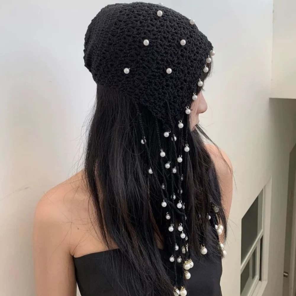 Retro Handmade Knitted Flower Pullover Hats for Women Spring Summer Thin Hollow Breathable Versatile Beanies Cap Baotou Hat