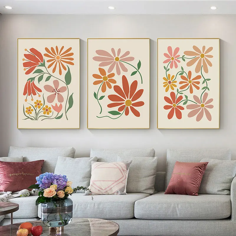 Colorful Abstract Floral and Leaves Design Canvas Art Prints Simple Style Wall Decorative Poster for Living Room Bedroom
