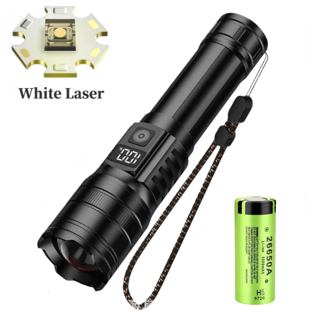 

Powerful White Laser LED Flashlight Type-C Rechargeable Long Range Zoom Tactical Torch Outdoor Camping Emergency Lantern