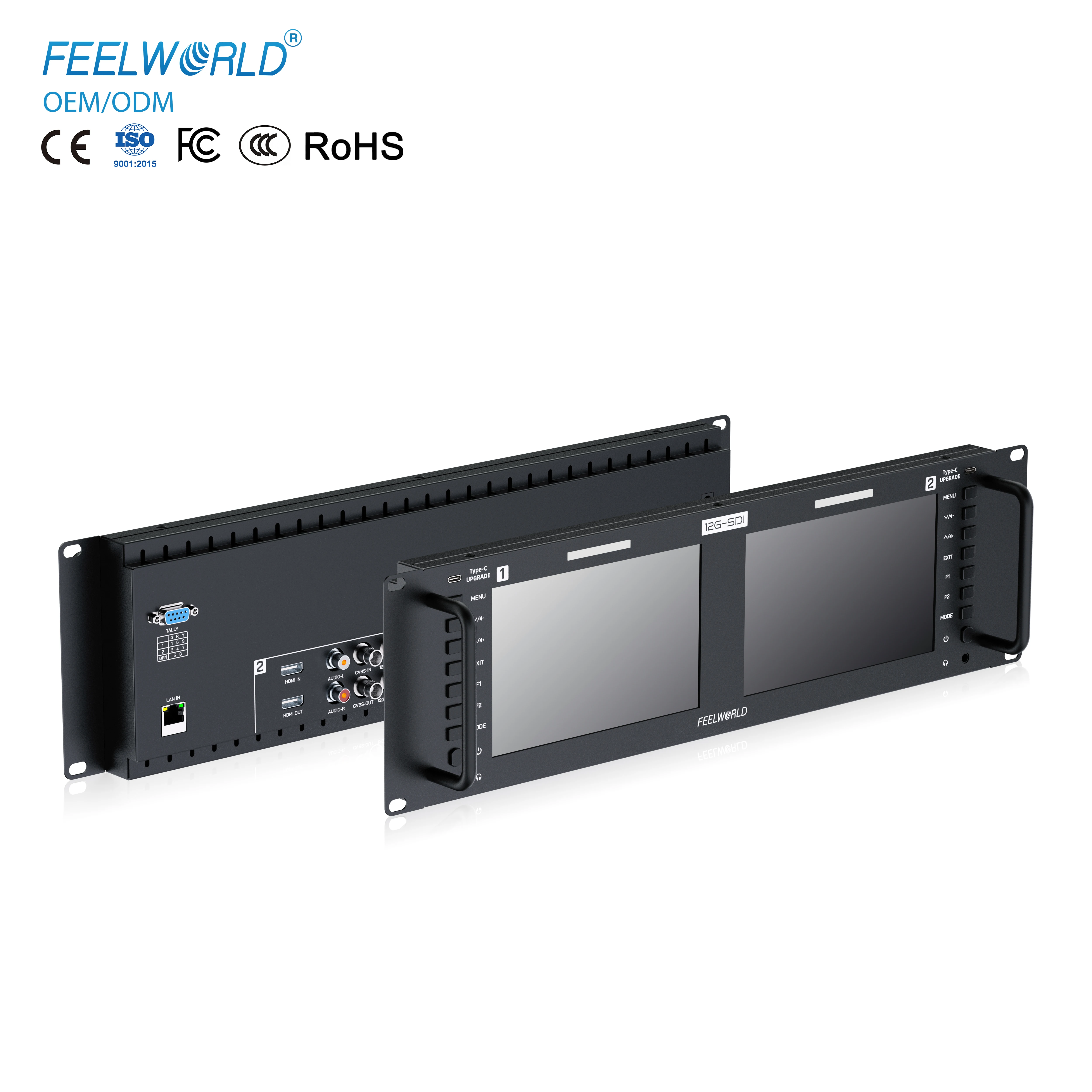 Dual 7 Inch 3RU Rack Mount Monitor IPS 1920x1200 12G-SDI 4K HDMI High-End Broadcast Studio Display