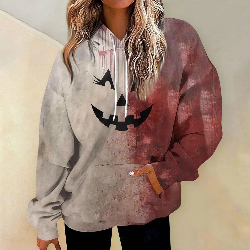 2024 Four Seasons Fashion Trend 3D Printed Casual Versatile Color blocked Bloody Pattern Hoodie MC11 Extremely Simple Style