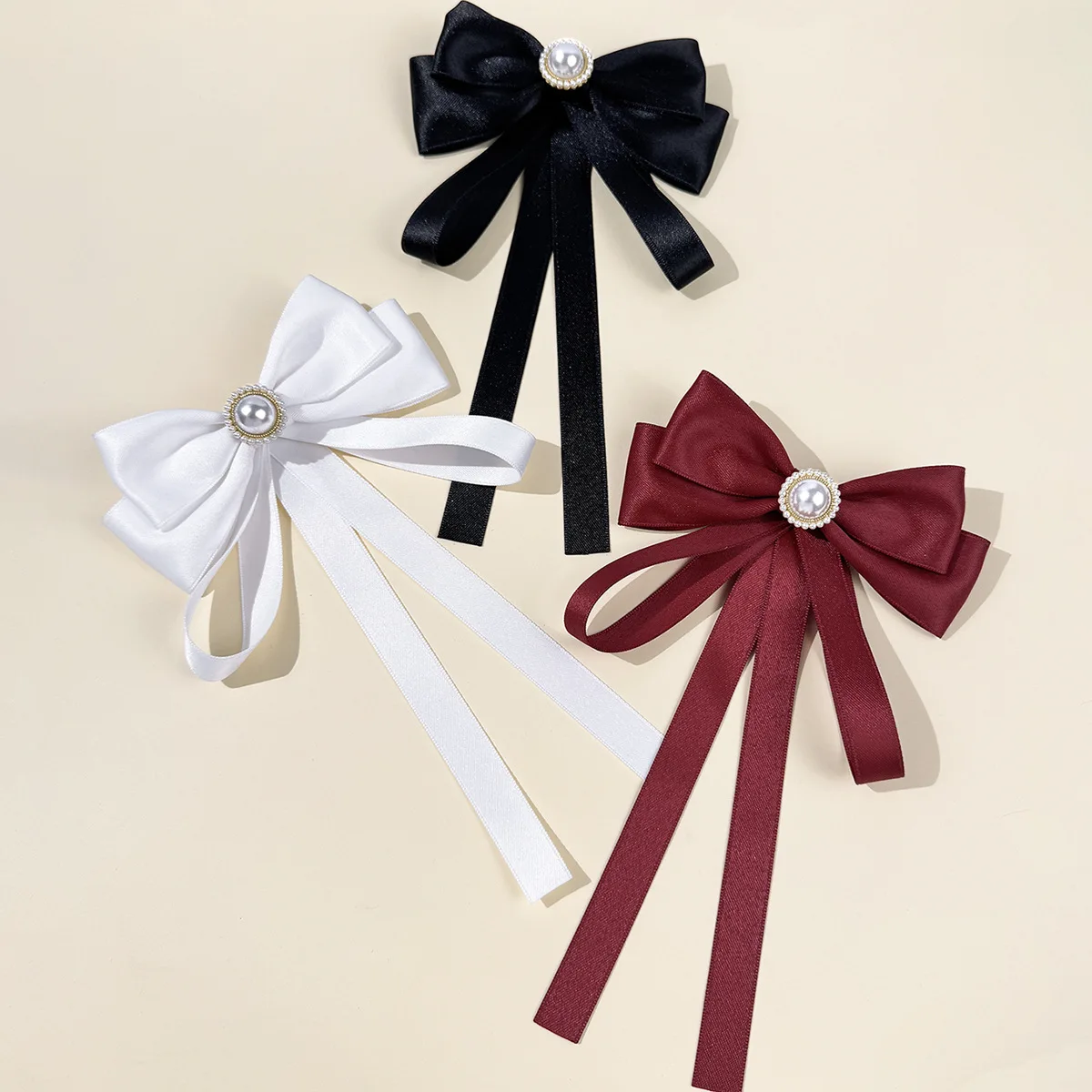 Bow Tie Women Korean Preppy Ribbon Collar Brooch Elegant Sweet Shirt Blouse Pin Polyester Satin White Lightweight Daily Party