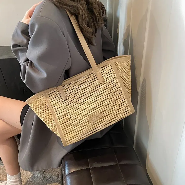 

Осень 2024, новинка 338, тканая сумка, сумка через плечо, модная повседневная сумка-тоут большой вместимости