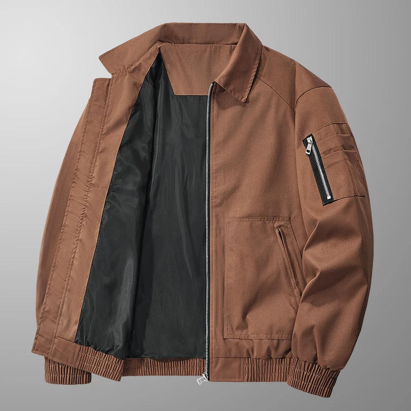 

Male Loose Long Sleeved Outer Loose Jacket Flip Collar Autumn Fashion Brand Solid Color Versatile American Motorcycle Workwear