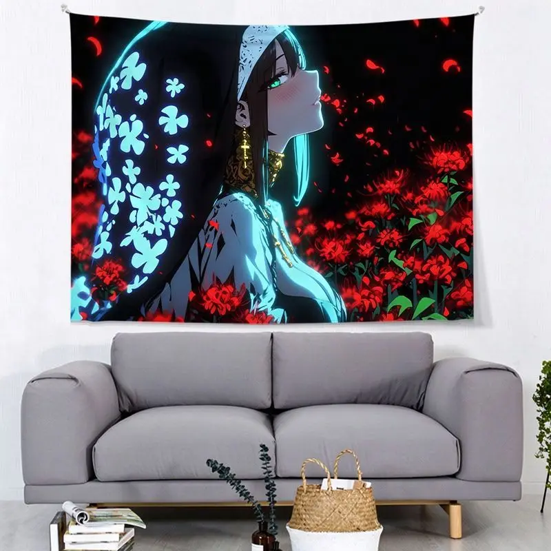 VIKAMA Blue Neon Anime Nun Candy Cross Decorative Tapestry Wall Hanging Room Decor Bedroom Dorm Blacklight Cool Soft Durable