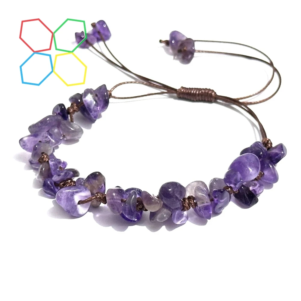 Natural Irregular Crystal Chip Bead Strand Hand Woven Bracelet Amethyst Lapis Chakras Bracelet for Women Men friend Yoga Jewelry