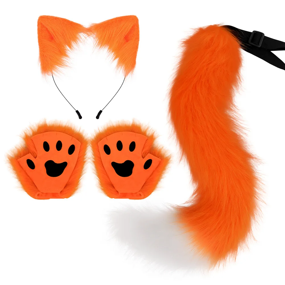 

Popular Halloween Handmade Animal Ear Headband Cosplay Simulation Cat Set Animal Claws Finger Gloves Cos Accessories