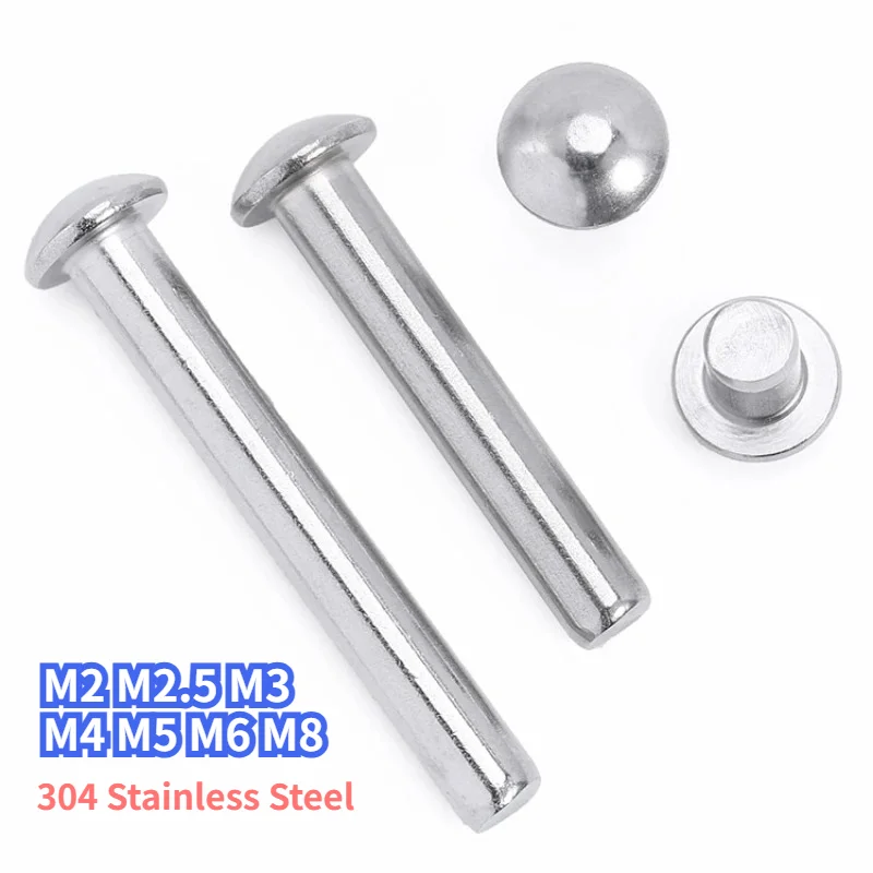 M2 M2.5 M3 M4 M5 M6 M8 Solid Button Round Head 304 Stainless Steel Semi Dome Round Head Percussion Punch Self-plugging Rivet
