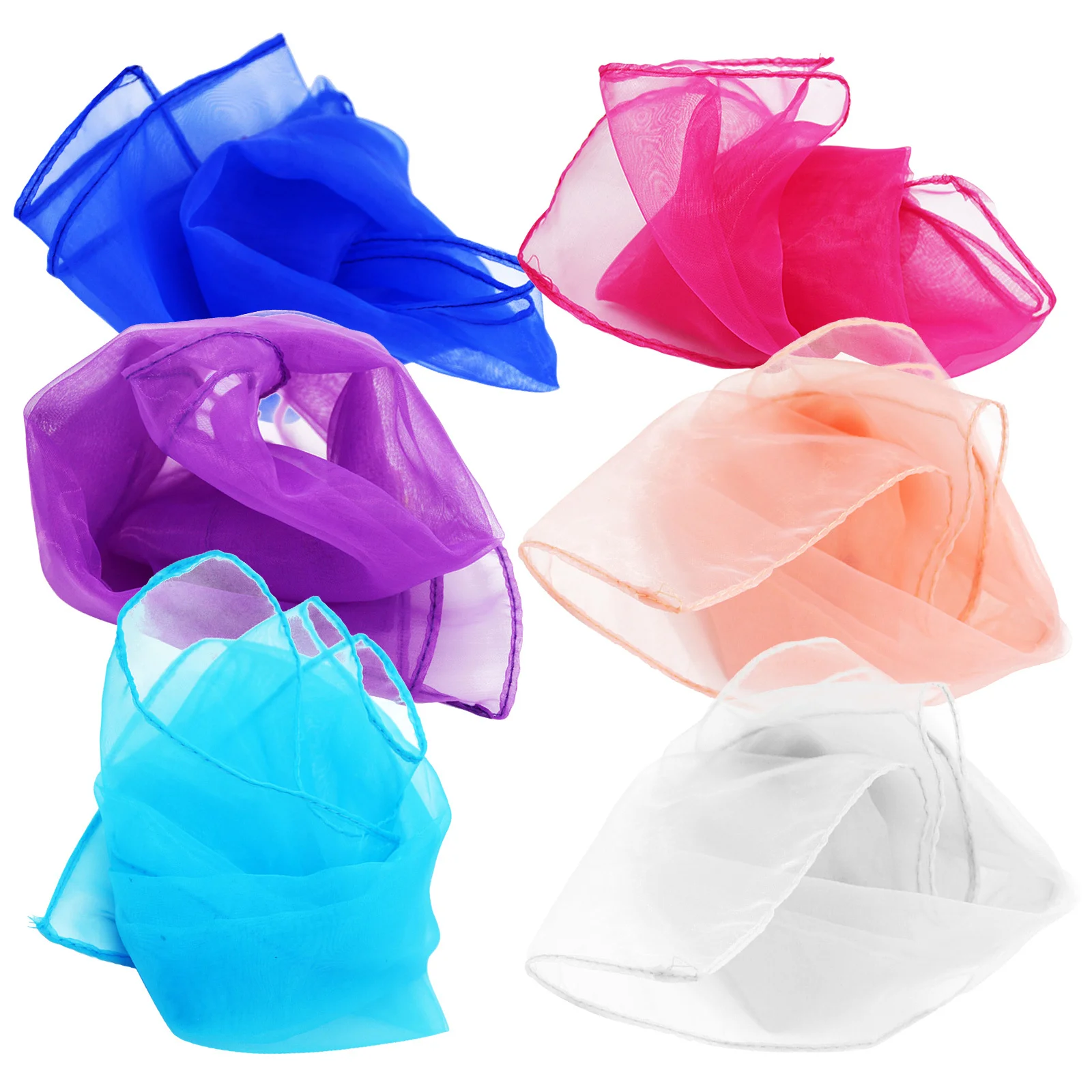 

6Pcs 60x60cm Dance Silk Scarves Lightweight Portable for Kindergarten Tricks Performance Decoration Handbag Storage