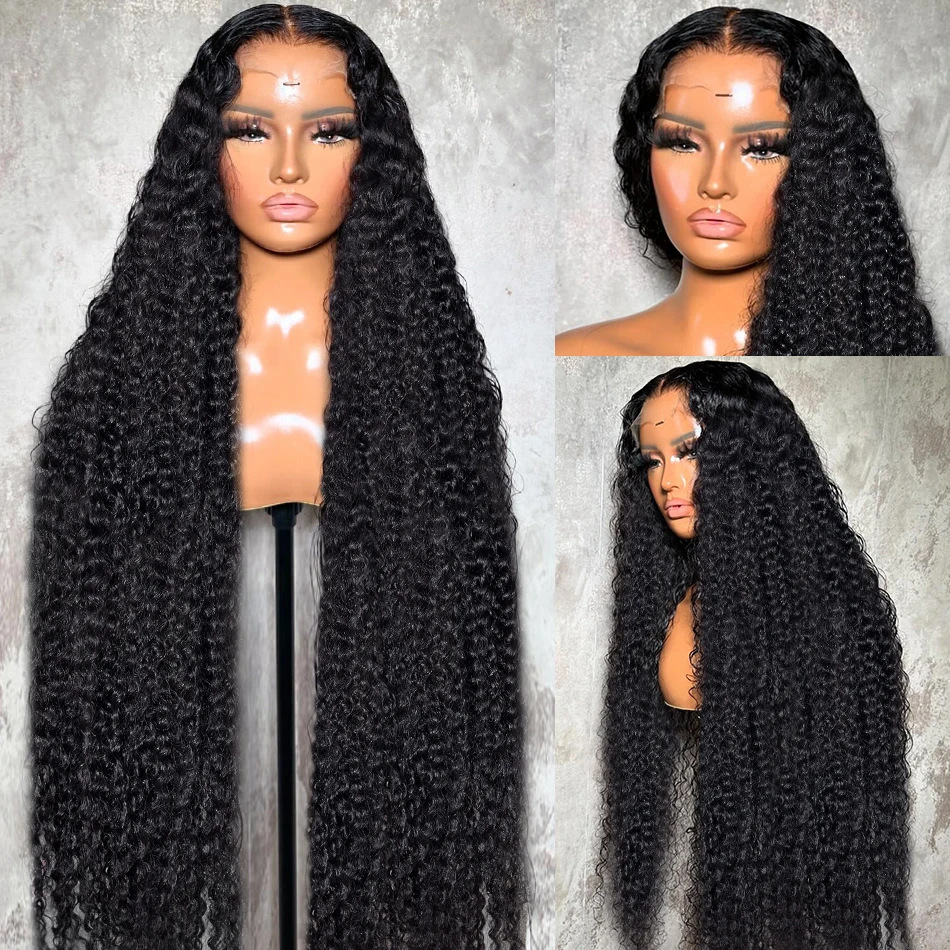 Perruque Lace Front Wig Deep Wave naturelle bouclée, cheveux humains, pre-à-porter, 5x5, 13x6, densité 250