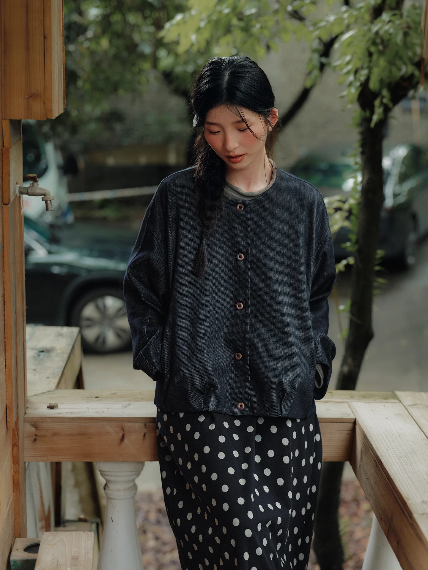 Loose Fit round Neck Denim Jacket Women's Casual Style Thickened Cotton Polyester Viscose Blend Non-Shrinking Autumn Outerwear
