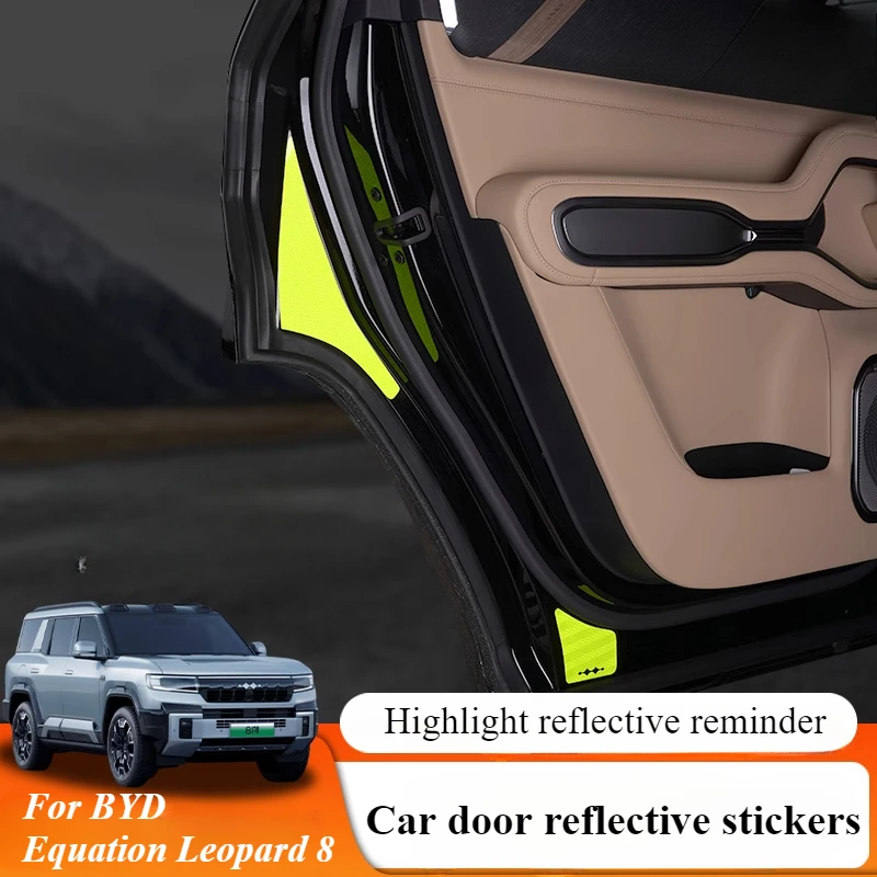 For BYD Equation Leopard 8 Car Door Reflective Sticker Warning Anti-collision Strip Four Doors Anti-scratch Decoration Sticker