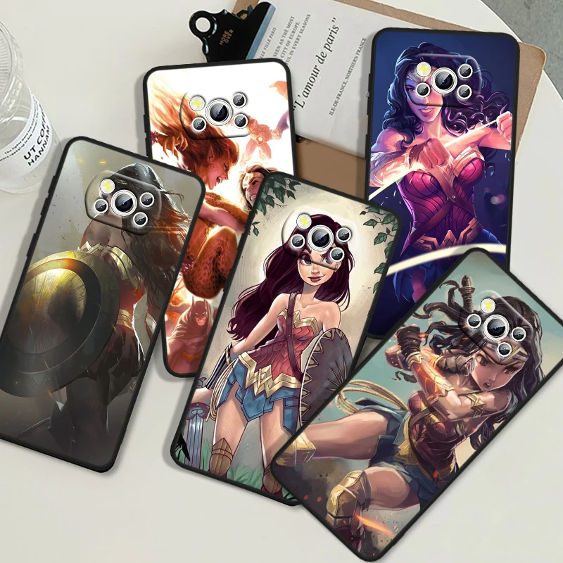 Cute Wonder Woman For POCO X6 M6 C55 C50 C40 C3 F5 F4 F3 M6 M5 M4 4G 5G GT Pro Silicone Black Phone Case