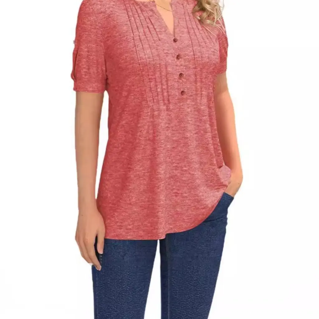 

Женская однотонная футболка с v-образным вырезом и рукавами-фонариками, свободный плиссированный повседневный модный топ для