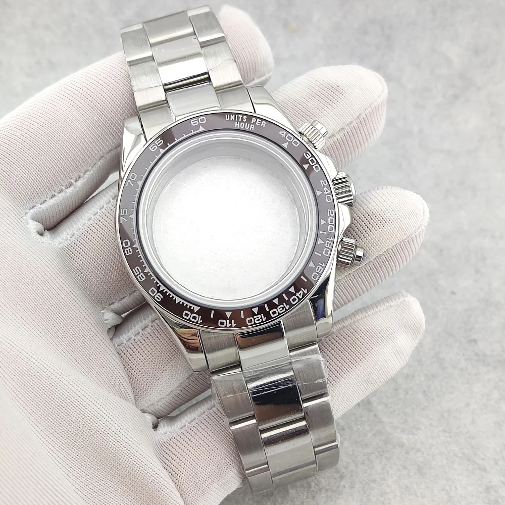 39mm VK63 Case High Quality Stainless Steel Sapphire Glass Waterproof Case Stainless Steel Ceramic Bezel Case Fit VK63 Movement
