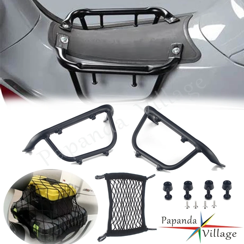 Black Motorcycle Luggage Rack Footboard Package Bracket Holder W/ Nylon Net Bag For Sprint 125 150 Primavera 150 125 2013 - 2021