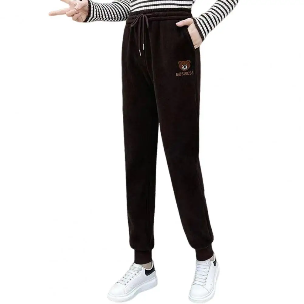 

Winter Women Pants Plush with Trousers High Waist Elastic Drawstring Warmth for Fall Sweatpants