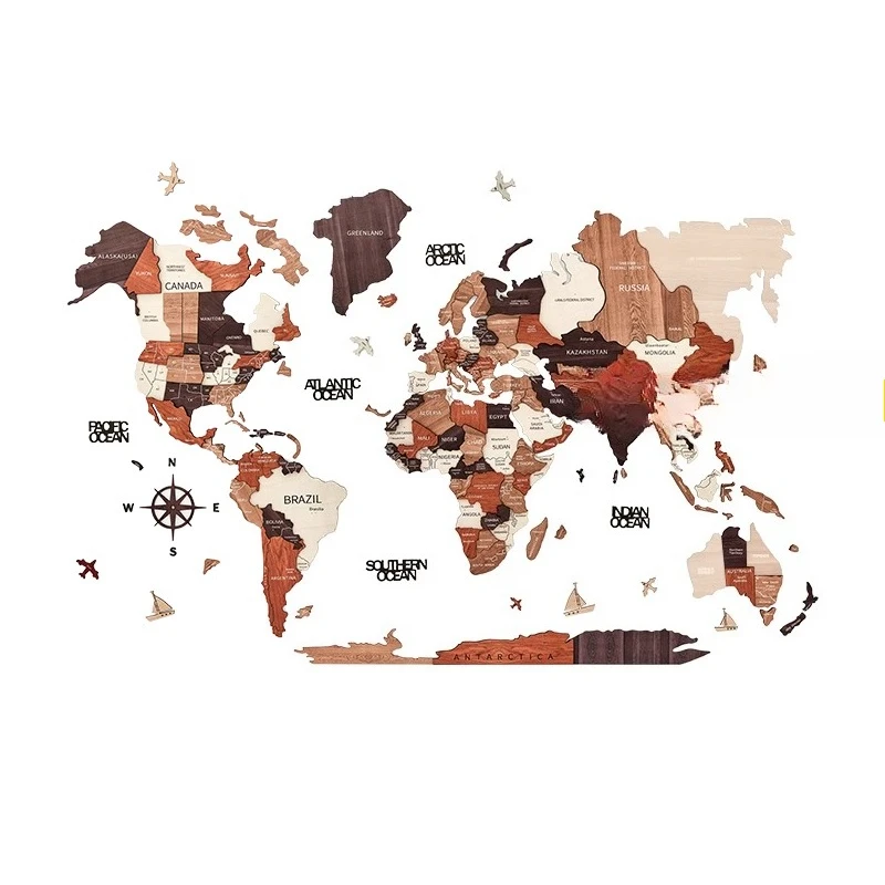 Solid wood world map wall decoration 3D three-dimensional map splicing wall hanging Nordic wall decoration simple painting view 4