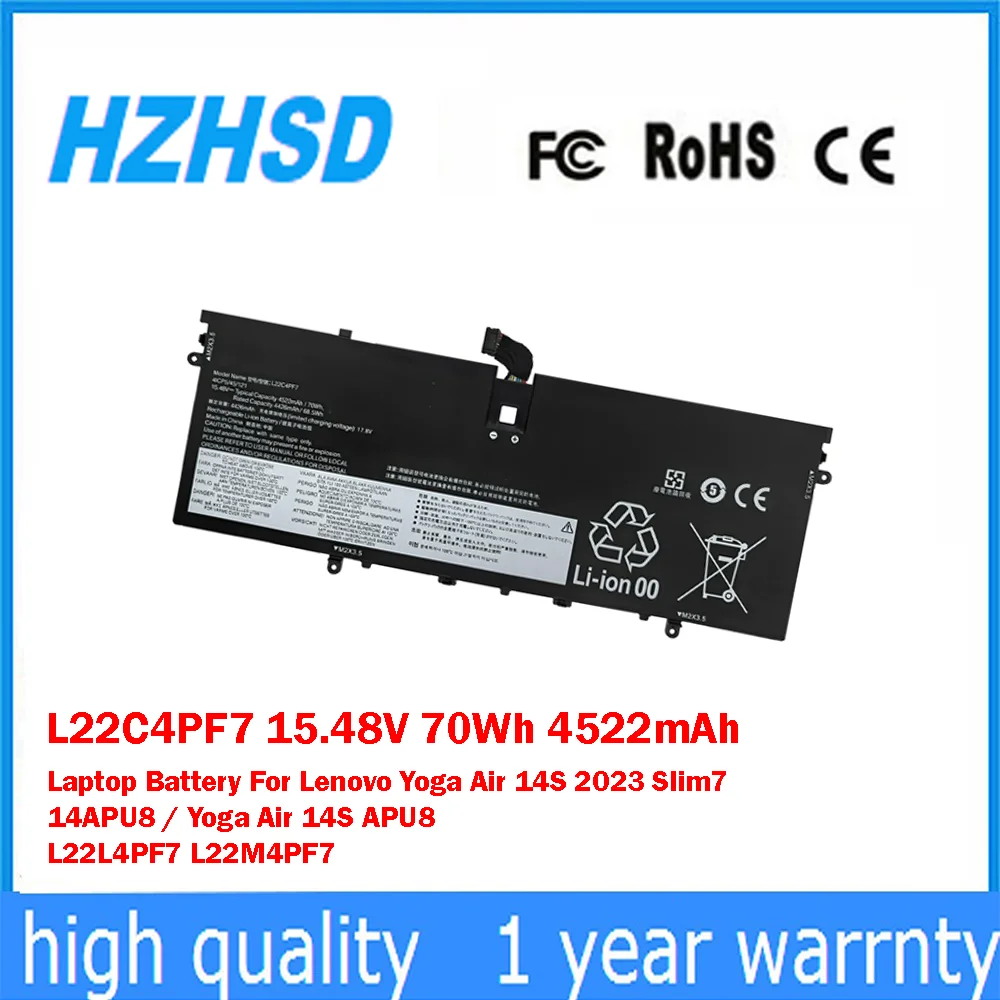 

L22C4PF7 15.48V 70Wh 4522mAh Laptop Battery For Lenovo Yoga Air 14S 2023 Slim7 14APU8 / Yoga Air 14S APU8 L22L4PF7 L22M4PF7