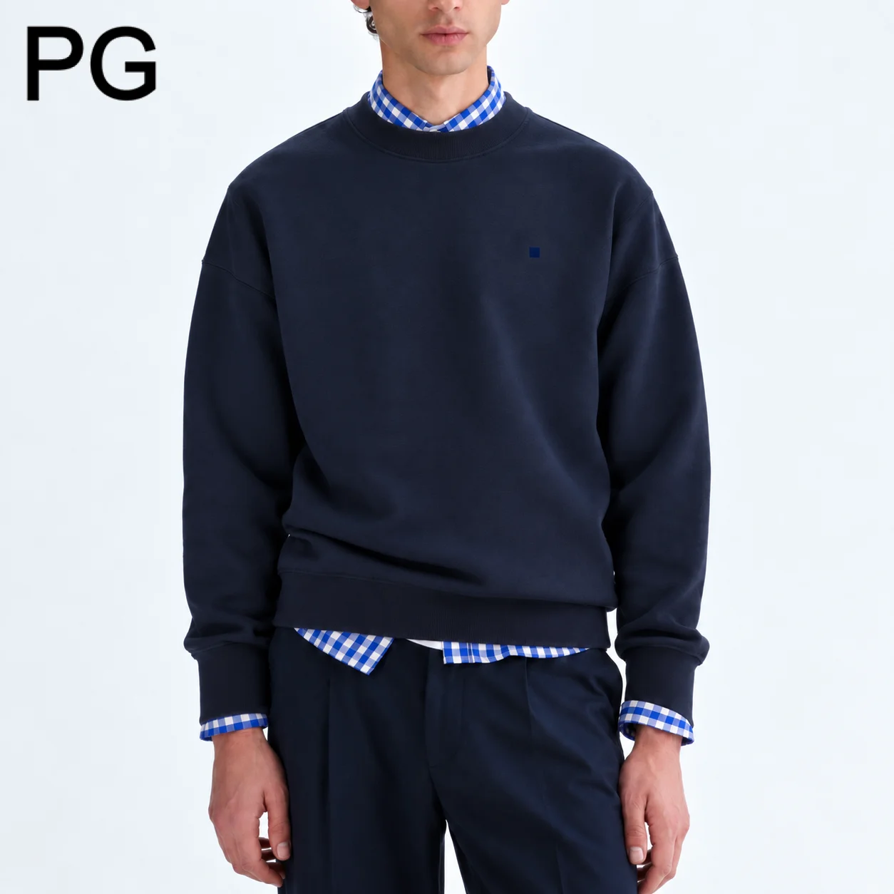 PG Casual Crew Neck Sweatshirt Minimal Small Logo Long Sleeve Pullover Tops Loose Silhouette Daily Fashion Style For Men