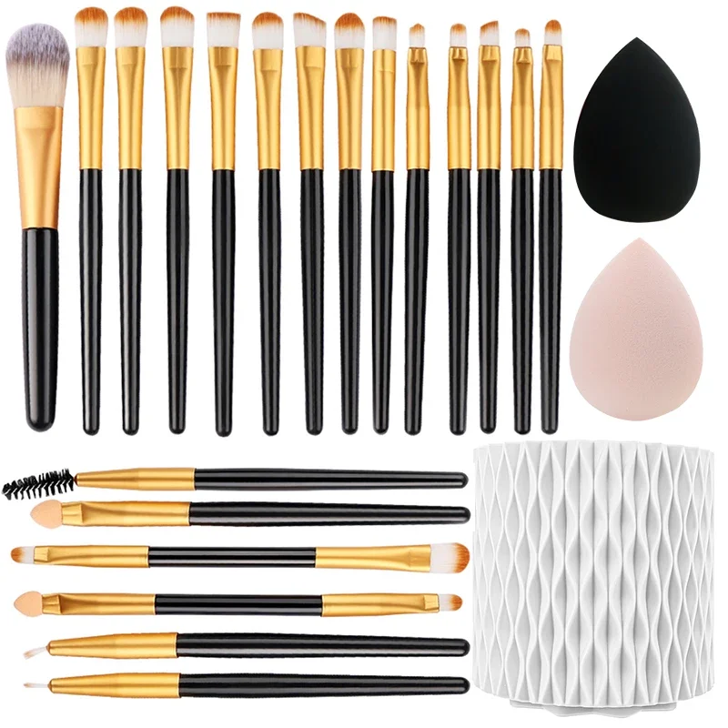 Makeup Brushes 20 Pcs Premium Synthetic Foundation Powder Concealers Eye Shadow Brush Set with 2 Sponge & 360 Rorate Holder Case