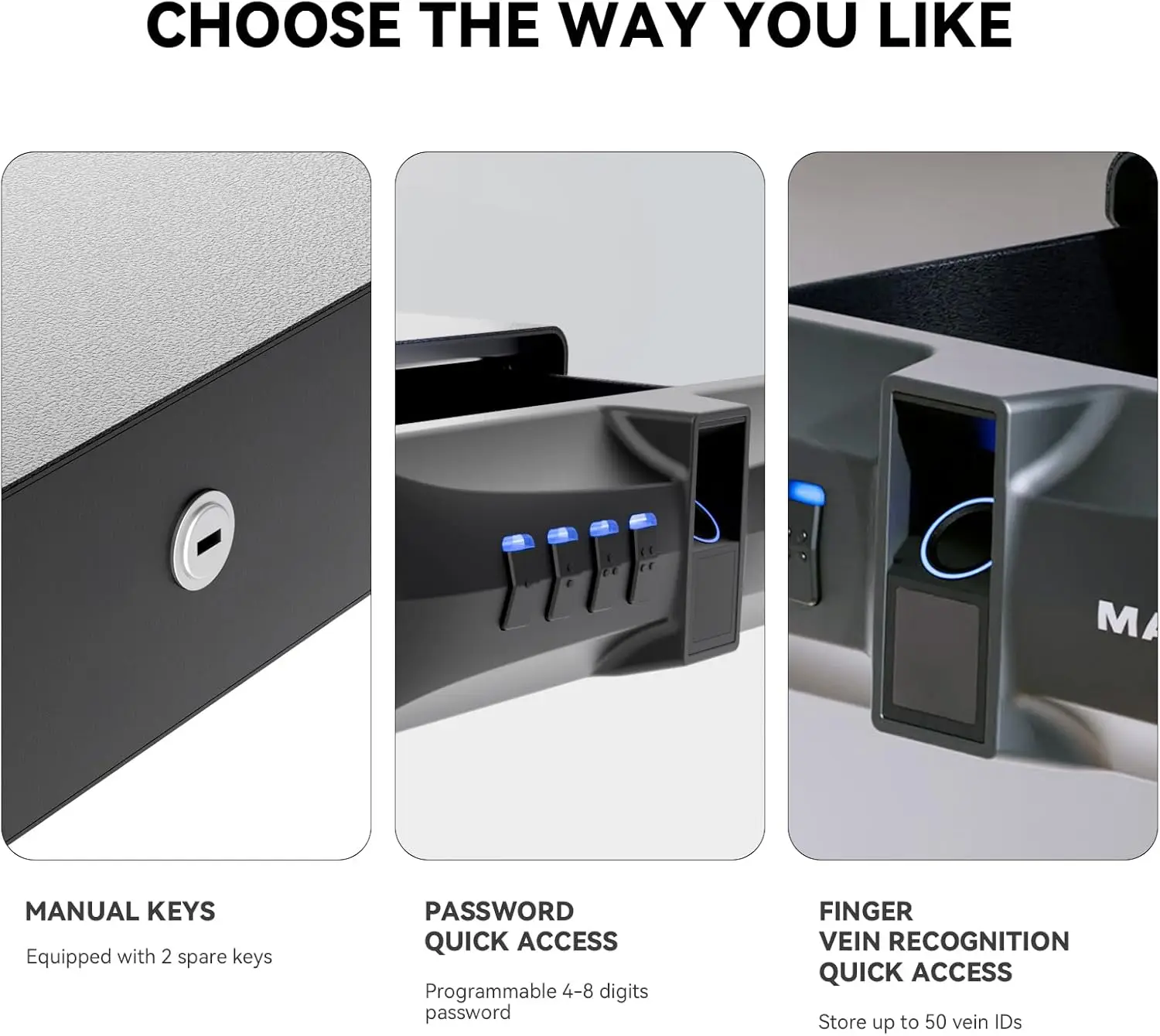 Drawer Safe with Super Biometric Finger Vein Recognition Lock for Two Pistols Storage Safe Quick Access with Biometric Fingerpri