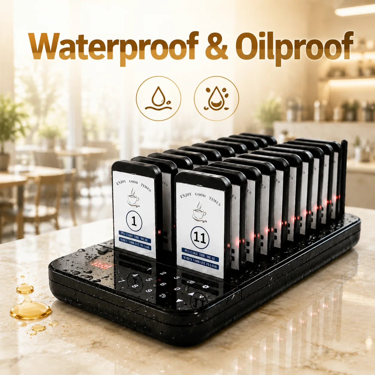 Wireless Restaurant Pager System Guest Calling Paging System Waterproof Food Pager for Coffee Dessert Shop Food Truck Bank