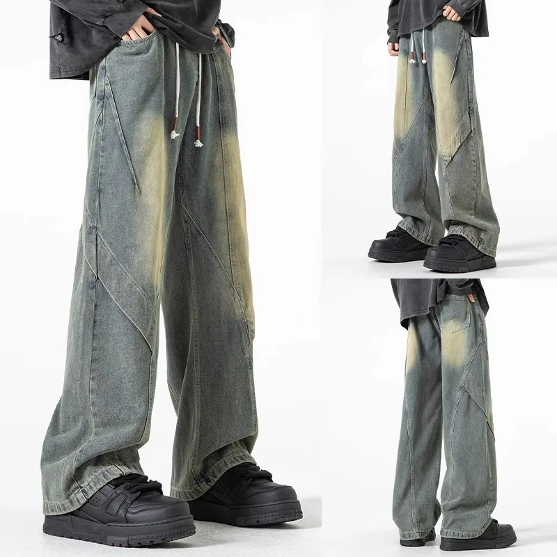 

Retro American Summer Men's Jeans Loose Straight Leg Wide Leg Pants Youth Casual Workwear Breathable Cool Feeling Long Trousers
