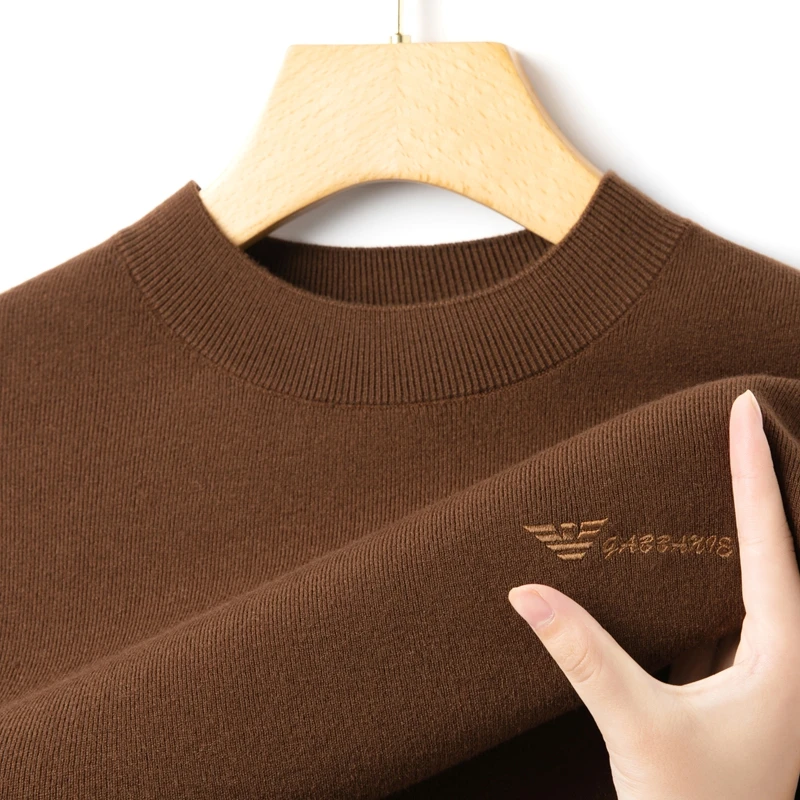 

Новинка 2025 года, осенне-зимняя футболка с длинными рукавами, мужской тонкий свитер с полувысоким воротником, однотонный шерстяной вязаный базовый свитер