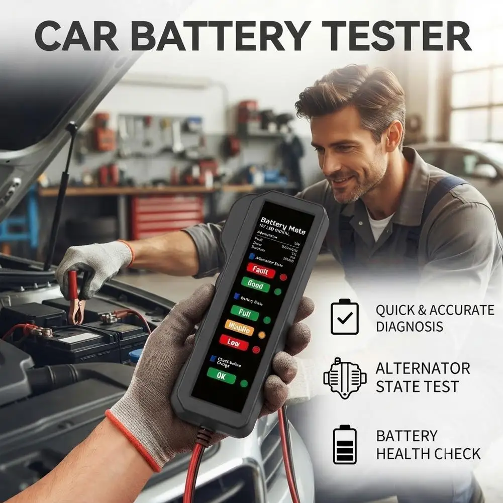 Mini 12V Car Battery Tester Digital Alternator Tester 6LED Lights Detect Display Tool Auto Battery Tester For Car Motorcycle